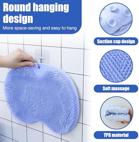 Hands-Free Silicone Foot Scrubber Mat CleanFootFlex with Suction Cups – Deep Cleaning Foot Brush & Back Massager Pad, Anti-Slip Foot Scrubber Mat for Shower Floor (Blue)