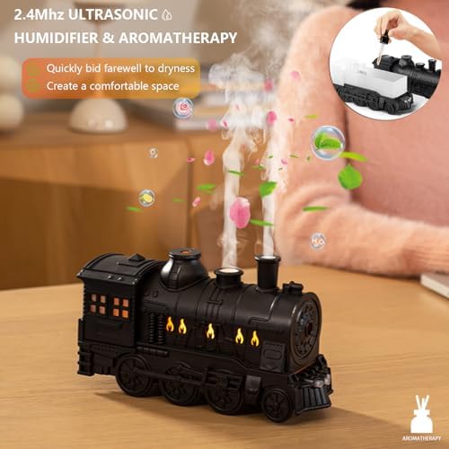 Retro Train Diffuser 300ml Essential Oil Diffuser - Cool Mist Humidifier with Night Light, Aromatherapy Diffuser for Home Bedroom Desk