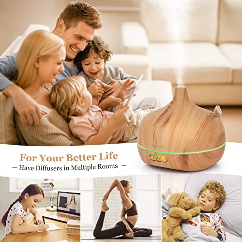 Essential Oil Diffuser Aromatherapy Diffusers: 550ml Ultrasonic Cool Mist Large Aroma Scent Essential Oils Diffuser Waterless Shut Off for Bedroom Home Office Living Room Wood Grain
