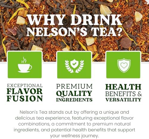 Nelson's Tea - Chocolate Caramel Turtle Loose Leaf Tea - Blend of Red Rooibos, Cinnamon Chips, Marigold Petals, Caramel Pieces, Chocolate Chips-Unwrap Sweet Tea Indulgence in Every Tea Cup - 2 oz