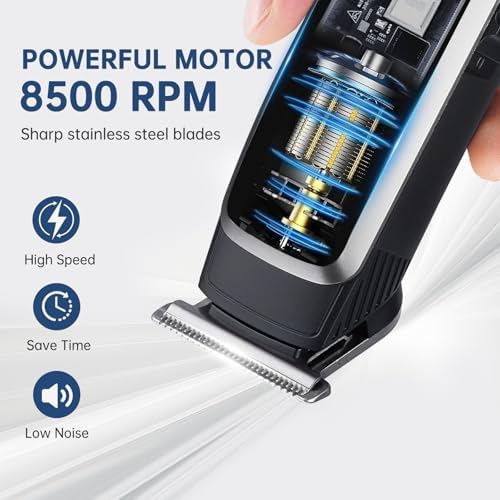 Cordless Hair & Beard Trimmer for Men, 3-in-1 Grooming Kit, with Stainless Steel Heads, Nose/Body Trimmer & Storage Base, 120Mins Long Runtime