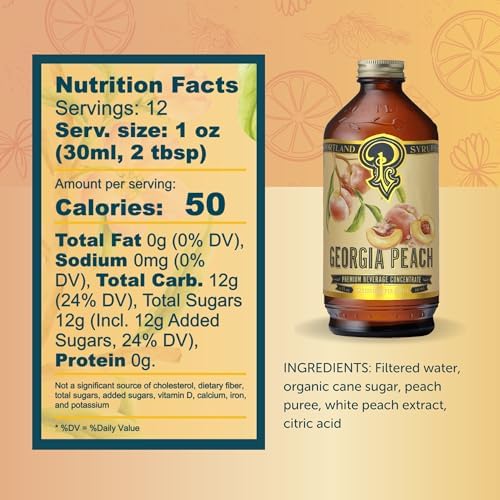 Portland Syrups Georgia Peach Syrup - Juicy Peach Flavoring for Coffee, Teas, Smoothies, and Cocktails – Great for Adding a Touch of Southern Delight to Any Beverage - 12 oz, 12 Servings, Set of 1