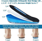 3 Layers Adjustable Heel Wedge Lift for Leg Length Discrepancies, Height Increase Insoles for Heel Pain, Achilles Tendonitis, Gel Shoe Heel Cushions Cups for Men and Wowen(Large)