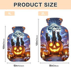 Halloween Cats on Pumpkin Hot Water Bottle with Soft Cover Feet and Bed Warmer Hot Water Bag for Pain Relief, 2 Liters