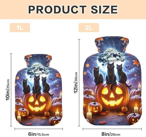 Halloween Cats on Pumpkin Hot Water Bottle with Soft Cover Feet and Bed Warmer Hot Water Bag for Pain Relief, 2 Liters