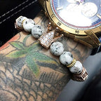 SEVENSTONE 8mm Crown King Charm Bracelet for Men Women Black Matte Onyx Stone Beads, 7.5"
