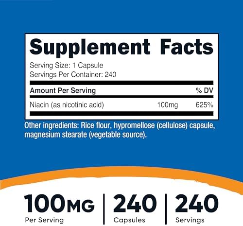 Nutricost Niacin (Vitamin B3) 100mg, 240 Capsules - with Flushing, Non-GMO, Gluten Free