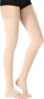 Thigh High Medical Compression Stockings for Women & Men,20-30 mmHg Thigh High Compression Socks,Open Toe Graduated Support Hose with Silicone Dot Band-Ideal for Varicose Veins,Edema,Swelling