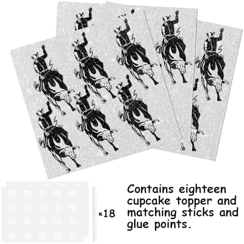 18pcs Black White Glitter Matador Cow Dessert Cupcake Topper Pick for Western Bull Riding Bull Rider Competition Theme Decor Supplies Men Boys Birthday Party Decorations