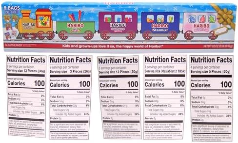 Haribo Holiday Train Assorted Gummy Bears & Candy, Holiday Candy Gift, Stocking Stuffer Gift, 8 Bags Included, 32 Ounces