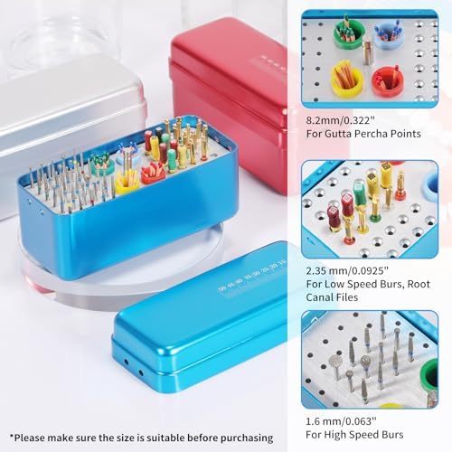 Annhua 60 Holes Dental Disinfection Burs Holder Station, Bur Block Organizer with Measurable Cover Autoclavable Aluminum Case for Lab, Dentist Tool - Red