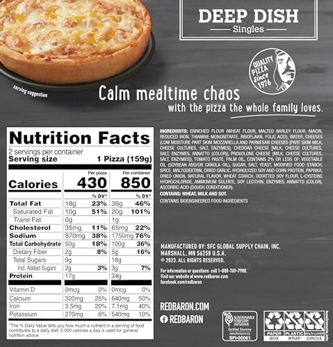 Red Baron Deep Dish Singles 4 Cheese Pizza, 11.2 oz (frozen), 2 count (Pack of 1)