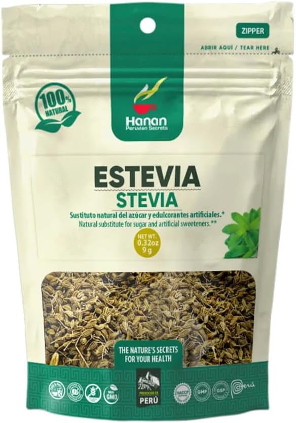 Hanan Stevia (Estevia) Loose Leaf Herbs - 9 g Natural Dried Stevia Leaves Rebaudiana Plant Leaves from Peru - Tea Sweetener