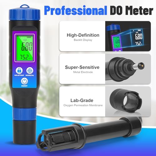 Smart Dissolved Oxygen Tester for Aquarium Digital Dissolved Oxygen Meter with Portable DO Probe Large Test Range 0.0-20mg/L Dissolved Oxygen Test Kit for Water Hydroponics, Ponds, Aquaculture