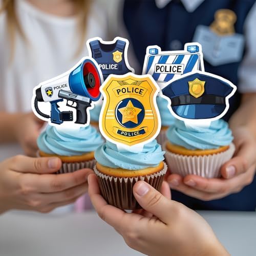 48 Pcs Police Cupcake Toppers Police Birthday Party Decorations