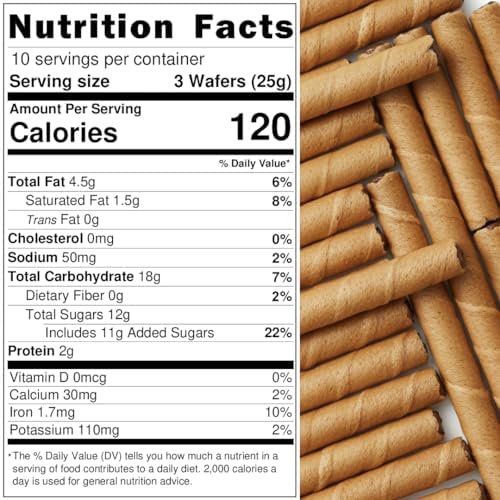 Natural Nectar Chocolate Hazelnut Filled Cookie Rolls 8.82 oz – Delicate Wafer Rolls Filled with Chocolate Hazelnut Crème; Crisp Snack for Parties & Desserts