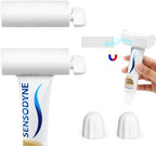 Set of 4 Toothpaste Squeezer Rollers Magnetic Wall-Mounted, Comes with 2 Silcone Toothpaste Cap for Tube Cosmetics, Tube Ketchup etc Dispenser, Simple and Practical, Kid Friendly