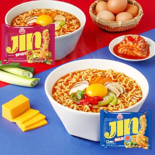 BOX OF LIFE Ottogi Jin ramen 2 Flavor Combo (Mild + Spicy) / Korean Noodles/Each 2 Pack, Total 4 Packs