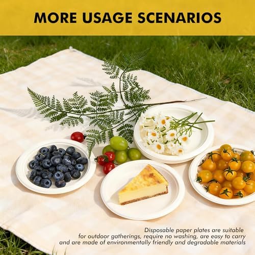 RACETOP Compostable Small Paper Plates 6 Inch [100 Pack], Dessert Plates, Disposable Biodegradable Heavy Duty Paper Plates, Made of Natural Sugarcane Fibers, Unbleached White, Round