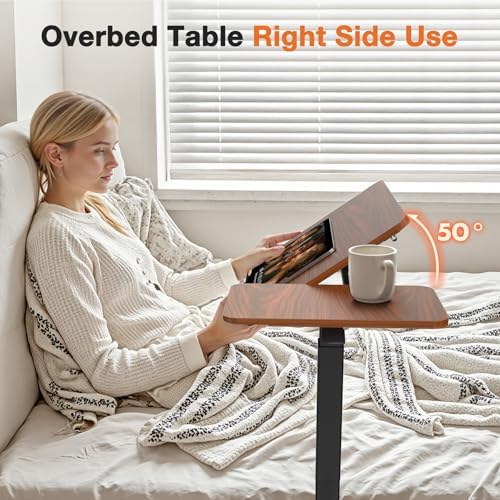 Sweetcrispy Small Standing Desk Rolling Table Adjustable Height, Laptop Mobile Stand with Wheels, Portable Computer Workstation with Tiltable Desktop for Teacher Classroom Home Office, Brown