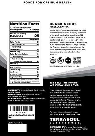 Terrasoul Superfoods Organic Black Cumin Seeds (Nigella Sativa), 1 Lb