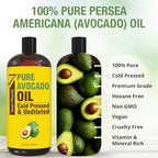 NEW Cold Pressed Avocado Oil For Hair, Skin, & Face - Big 32oz - Premium Grade & Hexane Free, 100% Pure, GMO Free, & Non-Greasy Carrier Oil for Natural Hair and Skincare - Great with Essential Oils