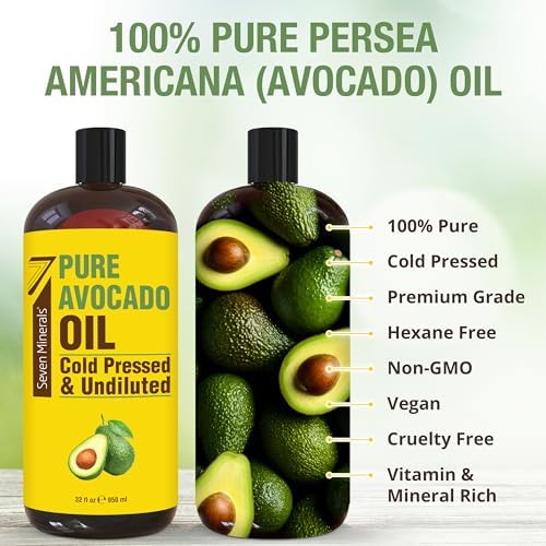 NEW Cold Pressed Avocado Oil For Hair, Skin, & Face - Big 32oz - Premium Grade & Hexane Free, 100% Pure, GMO Free, & Non-Greasy Carrier Oil for Natural Hair and Skincare - Great with Essential Oils
