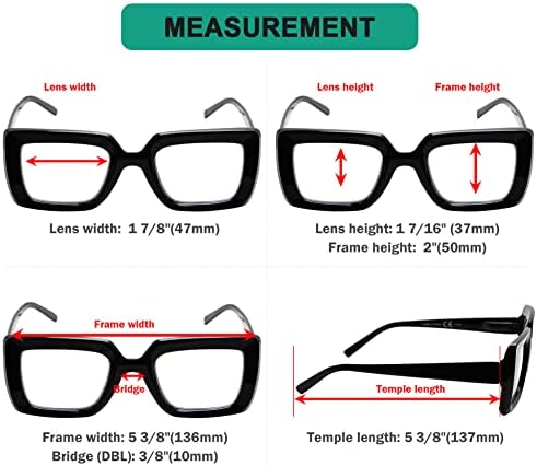Eyekepper Square Reading Glasses for Women, 5 Pack Stylish Readers Ladies, Cheaters +0.50