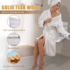Teak Folding Shower Seat Wall Mounted, 16" Foldable Shower Bench, 400lbs Max Load, Space-Saving Fold Down Design for Seniors, Elderly & Small Shower Spaces (White, 16 inchs)