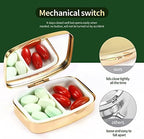 Dynippy Pill Case Pill Box with Mirror Retro Pocket 2 Compartment Medicine Case Vitamin Pill Organizer for Pocket Purse and Travel (Gold- Flower 1)