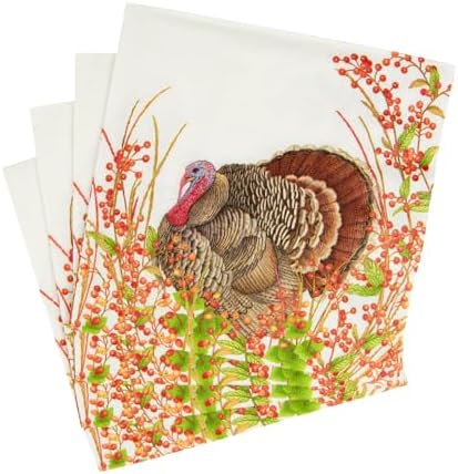 Caspari Turkey And Berries Luncheon Napkins - 20 Per Package