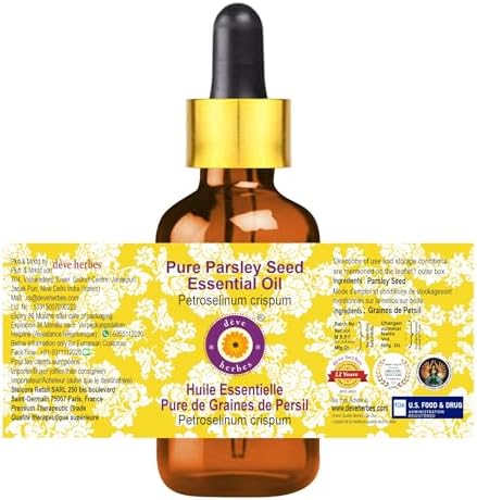 Deve Herbes Pure Parsley Seed Essential Oil (Petroselinum crispum) with Glass Dropper Steam Distilled 50ml (1.69 oz)