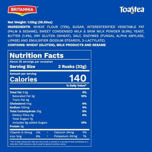 Britannia Toastea Milk Rusk 1.12Kg(39.50 oz) | Super Saver Pack | Crispy & Crunchy Pack for Breakfast | Double Baked