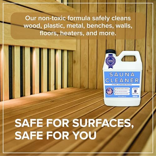 Tillbrook Sauna Cleaner - Makes 4 Gallons Concentrated Sauna Wood Cleaner - 32 oz All-Natural Cleaning Solution for Saunas - Safe for All Surfaces - Removes Grease, Sweat, & Dirt - Eucalyptus Scent
