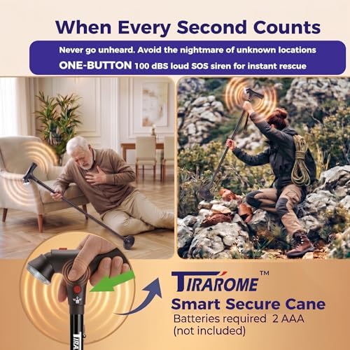 Walking Cane for Men & Women, 3-in-1 Folding Cane with Alarm and Light, Adjustable, Collapsible Walking Stick for Seniors Balance with a Second Handle