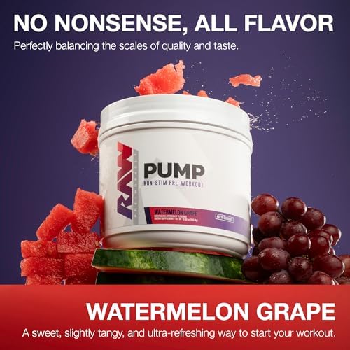 RAW Pump Stim Free Pre Workout (Watermelon Grape) - Non-Stimulant Pre Workout Supplement Powder Nitric Oxide Booster - Pre Workout Supplements Drink for During Workout - 40 Servings