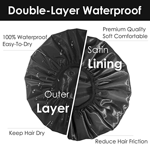 Auban Extra Large Shower Cap, Waterproof Reusable Hair Cap, XL Satin Lined Shower Bonnet for Women Men Thick Long Hair, Braids, Dreadlocks(Adjustable)