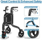 HOMLAND 3 Wheel Walkers for Seniors, Foldable Wheeled Rollator with Cane Hold and Cup Hold, Lightweight Three Wheel Rolling Walker Height Adjustable for Seniors