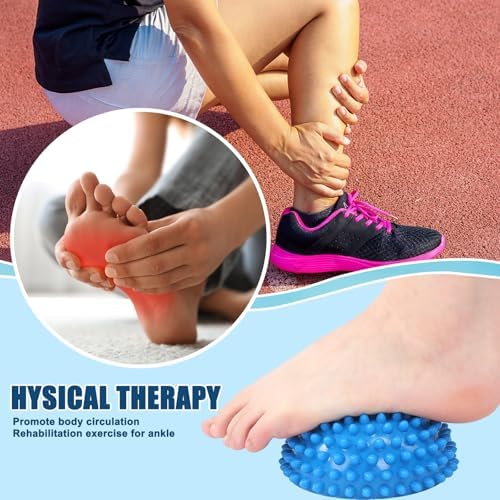 Threlaco 2 Pcs Half Round Massage Ball for Feet Blue Spiky Massage Ball for Adults Sports, Stability Training, Muscle Balancing Therapy, Yoga Gymnastics Exercise