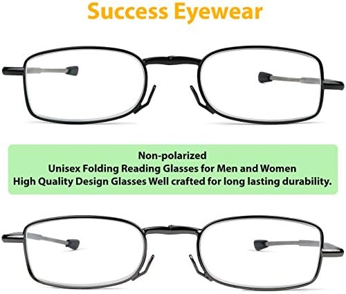 Success Eyewear Reading Glasses 2 Pair Black and Gunmetal Readers Compact Folding Unisex Glasses for Reading Case Included