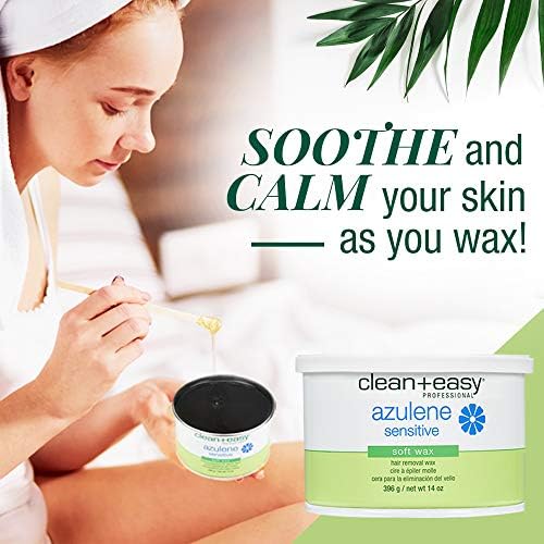 Clean + Easy Azulene Sensitive Soft Wax – Wax for Sensitive Skin Hair Removal, Gentle & Soothing Formula for Face & Body, 14 oz