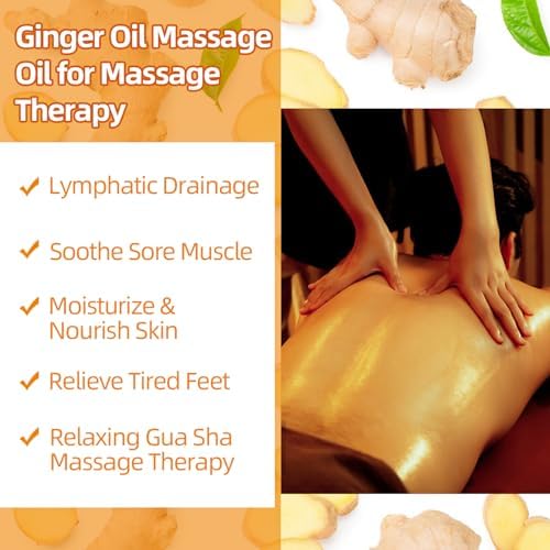 Ginger Oil Massage Oil for Massage Therapy,Ginger Oil Lymphatic Drainage Massage,Sore Muscle Massage Oil,Natural Ginger Body Oil for Gua Sha Massage with Arnica Oil-Warming,Relaxing,Soothing Muscles