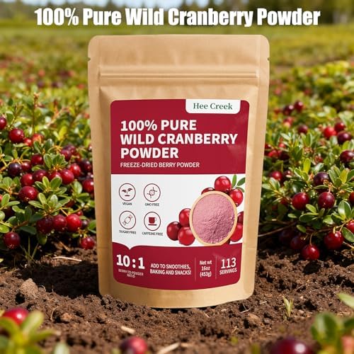 Hee Creek 100% Pure Cranberry Powder 16oz/ 453g Freeze Dried Cranberry Ultra-Fine Fruit Powder for Smoothies & Baking & Beverages & Food Coloring, No Added Sugar & Additives