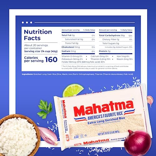 Mahatma Extra-Long-Grain Rice 2-Pound Rice Bag,Gluten-Free and Non-GMO White-Rice Bulk Bag,(Pack of 5)