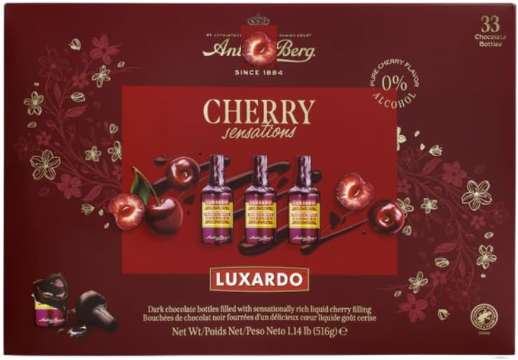 Anthon-Dark Berg Luxardo Cherry Sensations Chocolate Gift 33 Count Denmark Choclates Gifts Holiday, Christmas, Valentines Day, Birthday Gifts for him and her