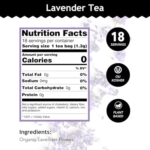 Buddha Teas Organic Lavender Tea - OU Kosher, USDA Organic, CCOF, 18 Bleach-Free Tea Bags