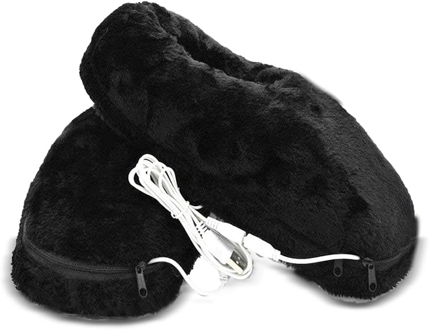 USB Heating Slippers for Feet Warm Indoor Home Women Men Heating Pad (Dark Black)
