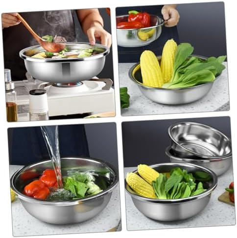 2pcs Thick Stainless Steel Basin Large Mixing Bowl Flat Bottom Vegetable Fruit Washing Bowl Kitchen Accessory