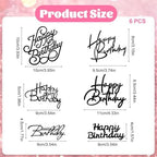 6 Pcs Black Happy Birthday Cake Toppers Acrylic Mirror Side Cake Decorations Cakes Sign Picks CupCake Tools DIY Cakes Toppers Birthday Party Supplies for Celebrating Anniversary Party