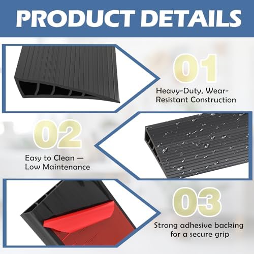 2 Pack 1" Rise Threshold Ramps for Doorways, 40" L Cuttable PVC Wheelchair Ramp, Non-Slip Heavy Duty Door Threshold Reducer for Wheelchairs, Power Scooters, Bathroom & Curb